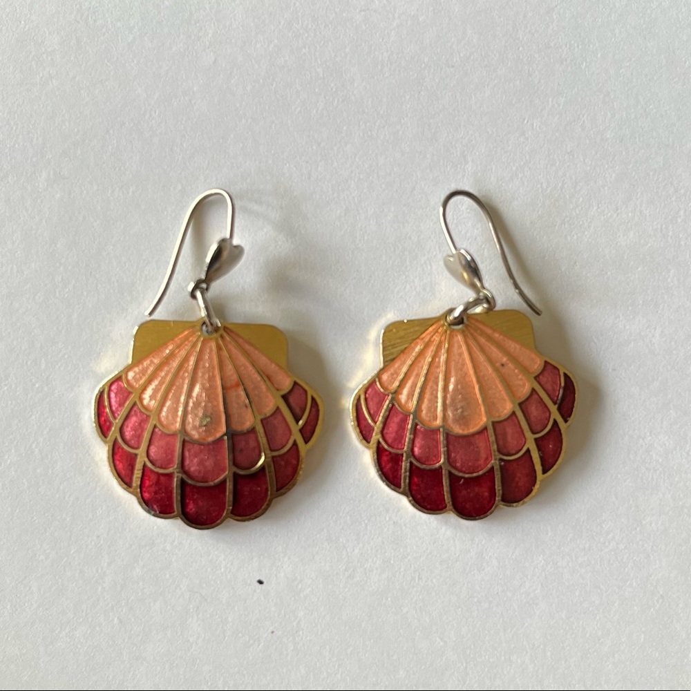 Vintage enameled seashell earrings